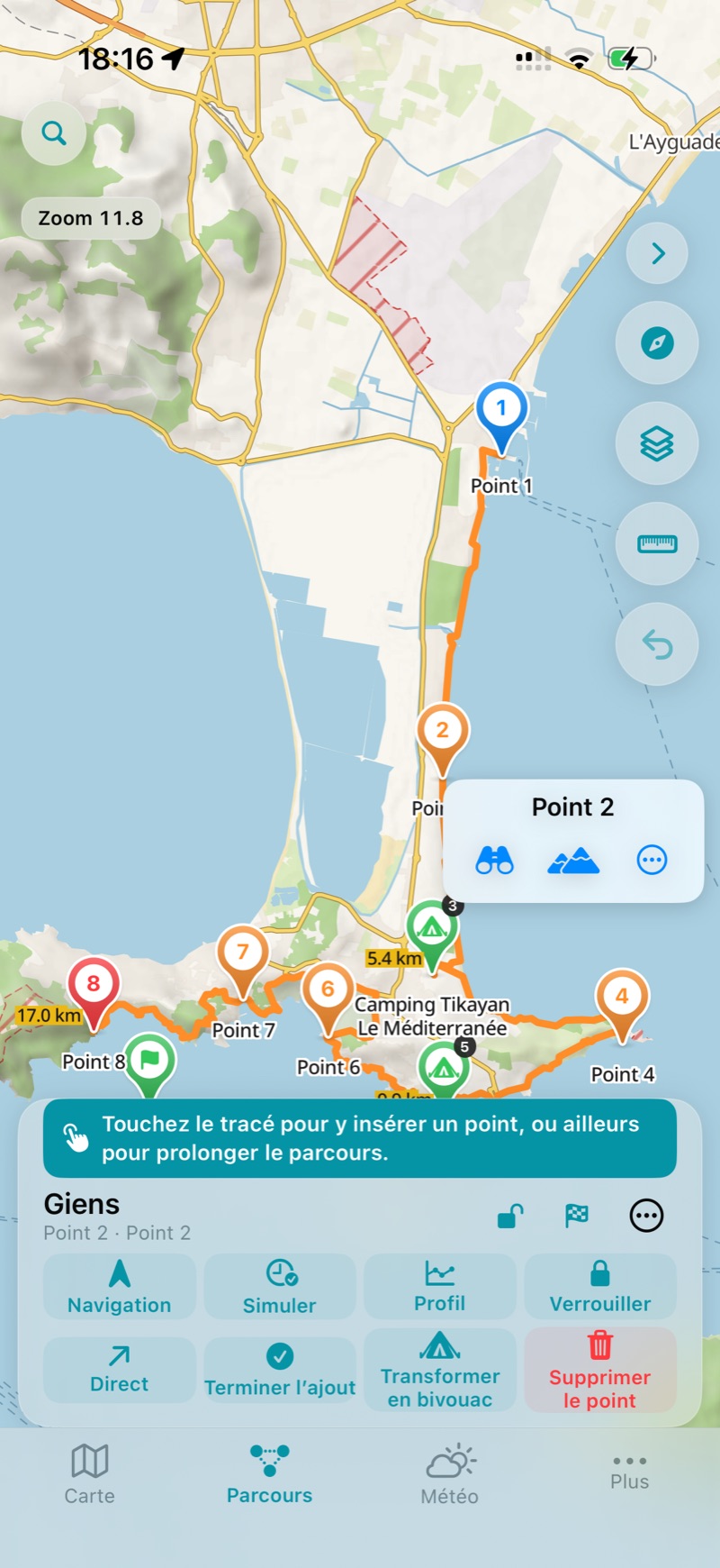 Pendant l’ajout, le tracé en cours est visible. « Terminer l’ajout » permet de revenir au mode normal.