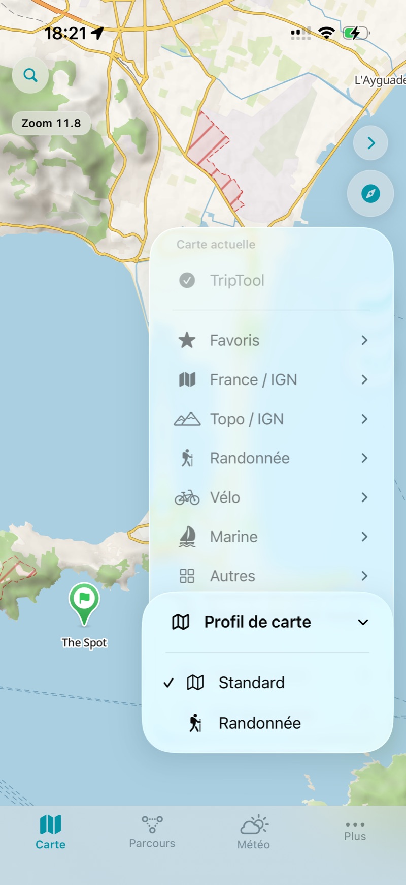 Choisir le profil Standard ou Randonnée.